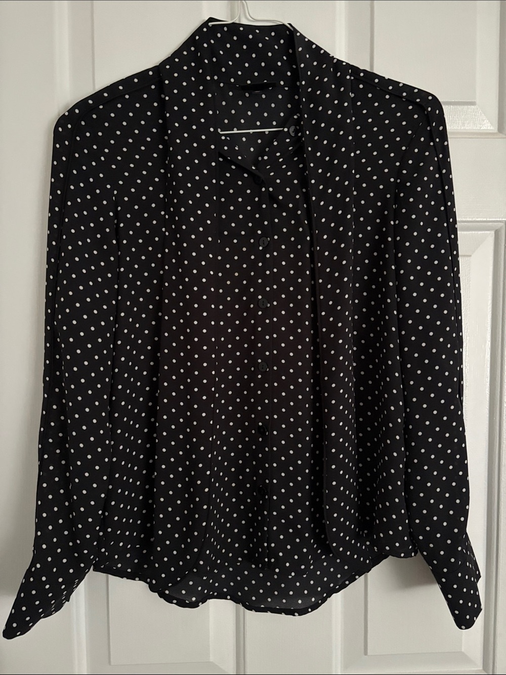 Black Polka Dot Tie-Neck dress Blouse - Women's Top